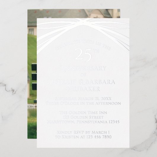 Elegante aangepaste foto 25e bruiloft Jubileum Folie Uitnodiging (Voorkant / Achterkant)
