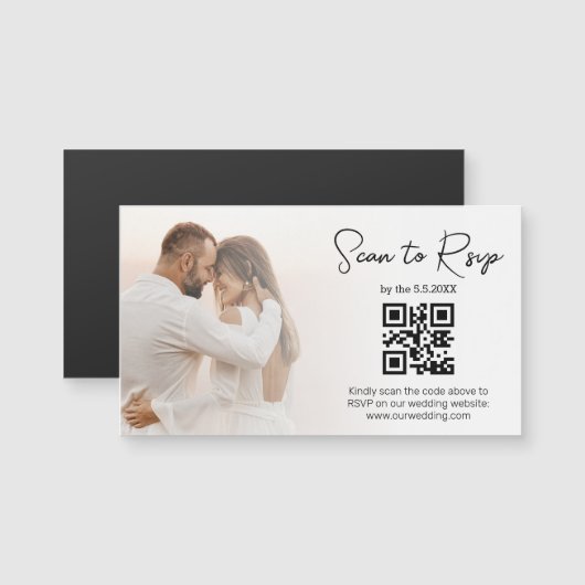 Elegante aangepaste foto QR-code trouw-RSVP-magnee (Voorkant / Achterkant)