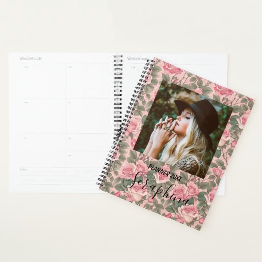 Elegante aangepaste foto roze rozen planner (Display)