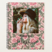 Elegante aangepaste foto roze rozen planner (Voorkant)