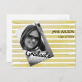 Elegante aangepaste foto wit goud folie gestreepte aankondigingskaart (Voorkant / Achterkant)