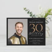 Elegante aangepaste foto zwart goud 30e verjaardag kaart (Staand voorkant)