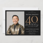 Elegante aangepaste foto zwart goud 40e verjaardag kaart (Voorkant)
