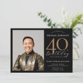 Elegante aangepaste foto zwart goud 40e verjaardag kaart (Staand voorkant)