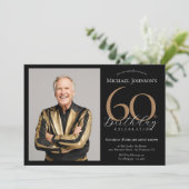Elegante aangepaste foto zwart goud 60e verjaardag kaart (Staand voorkant)