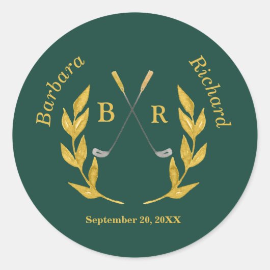 Elegante aangepaste golf thema bruiloft ronde sticker (Voorkant)