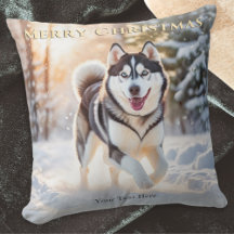 Elegante aangepaste Husky hond in sneeuw Vrolijk k