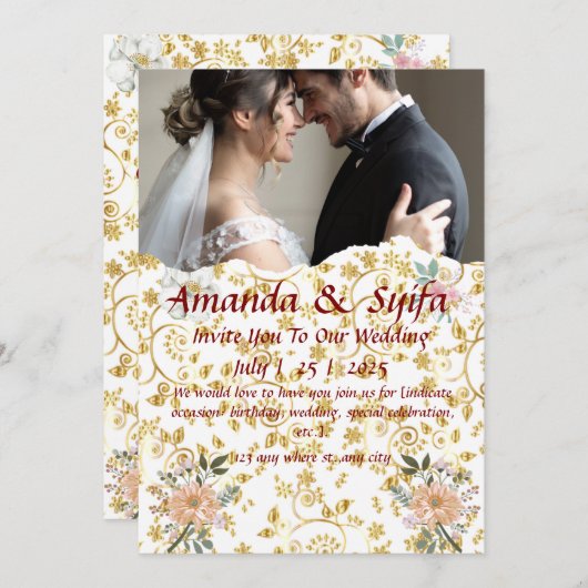 Elegante aangepaste huwelijksuitnodiging Kaarten (Voorkant / Achterkant)