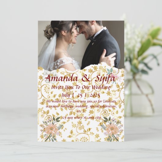 Elegante aangepaste huwelijksuitnodiging Kaarten (Staand voorkant)