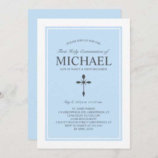 Elegante aangepaste kleur communie uitnodiging bla (Voorkant / Achterkant)