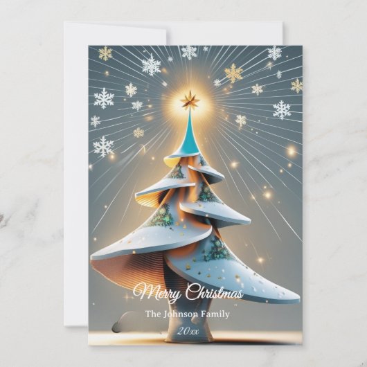 Elegante aangepaste moderne 3D-kerstboom Feestdagenkaart (Voorkant)