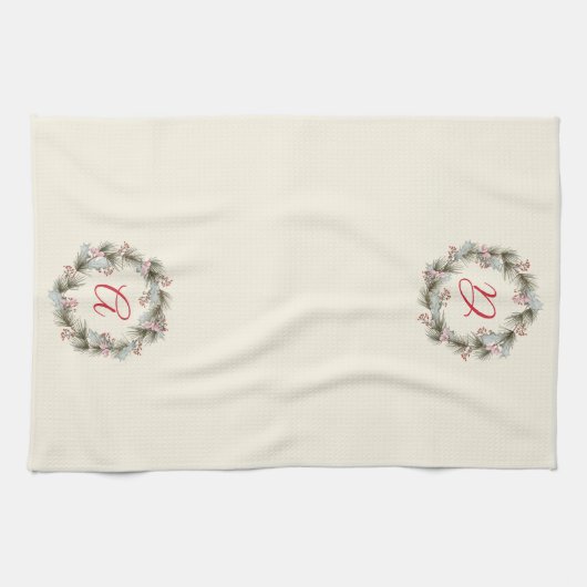 Elegante aangepaste monogram kerstkrans theedoek (Horizontaal)