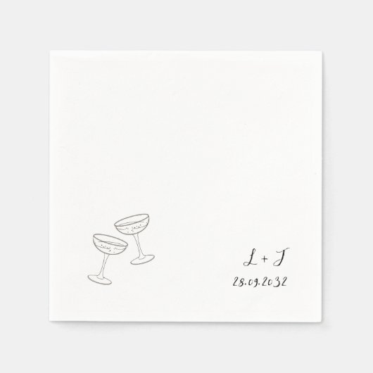 Elegante aangepaste monogram wijnglazen bruiloft servet (Voorkant)