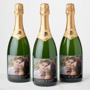 Elegante aangepaste mousserende wijn trouwfoto sparkling wijnetiket