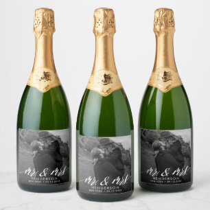 Elegante aangepaste mousserende wijn trouwfoto sparkling wijnetiket