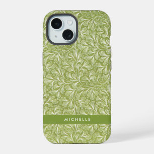 Elegante aangepaste naam Green Botanical iPhone 15 Case
