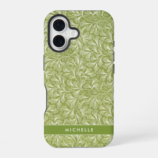 Elegante aangepaste naam Green Botanical iPhone 16 Hoesje (Achterkant)