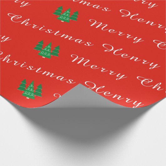 Elegante aangepaste naam Merry Christmas Red Chic Cadeaupapier (Hoek)