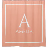 Elegante aangepaste naam Monogram Perzik en wit Douchegordijn (Voorkant)