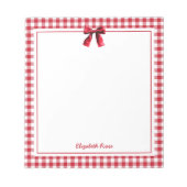 Elegante aangepaste naam Red Plaid Coquette Bow Notitieblok (Voorkant)