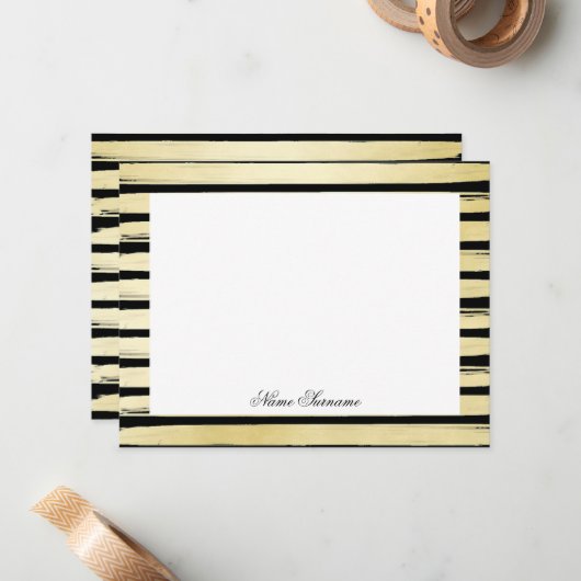 Elegante aangepaste naam zwart gouden folie gestre notitiekaartje (Voorkant / Achterkant in situ)