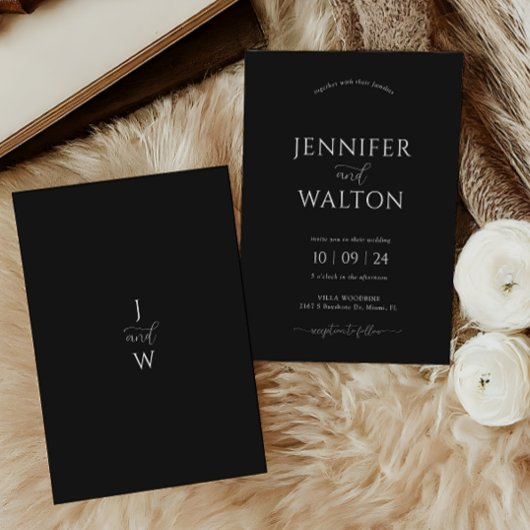 Elegante aangepaste namen zwarte bruiloft uitnodig kaart