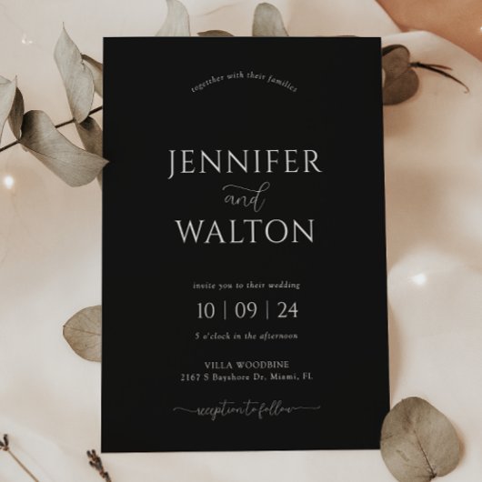 Elegante aangepaste namen zwarte bruiloft uitnodig kaart