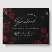 Elegante aangepaste rode en zwarte bloemen bruilof gastenboek (Voorkant)