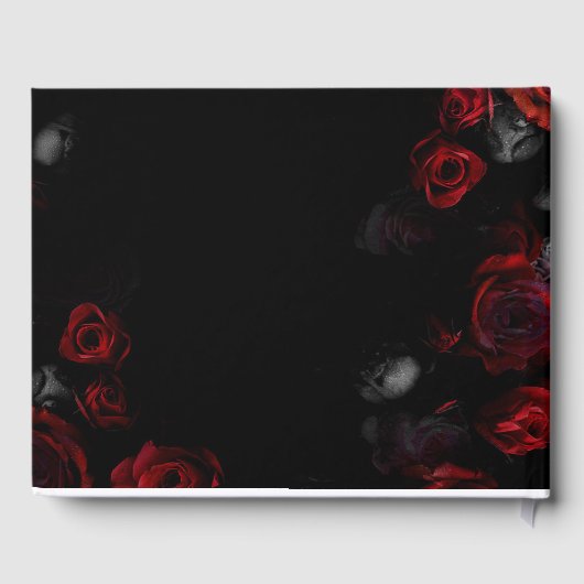 Elegante aangepaste rode en zwarte bloemige bruilo gastenboek (Achterkant)