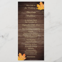 Elegante aangepaste rustieke esdoorn blad bruiloft programmakaart