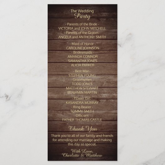 Elegante aangepaste rustieke esdoorn blad bruiloft programmakaart (Achterkant)