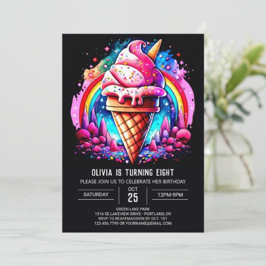 Elegante aangepaste scoop ijs verjaardag kaart (Staand voorkant)