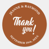 Elegante aangepaste terracotta dank u bruiloft gun ronde sticker (Voorkant)