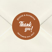 Elegante aangepaste terracotta dank u bruiloft gun ronde sticker