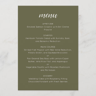 Elegante Aangepaste Trouwmenu Sjabloon Olijfmossen Menu