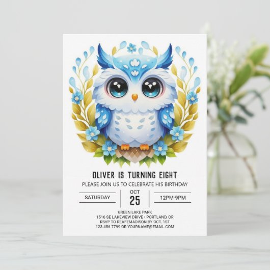 Elegante aangepaste uil verjaardag kaart (Staand voorkant)