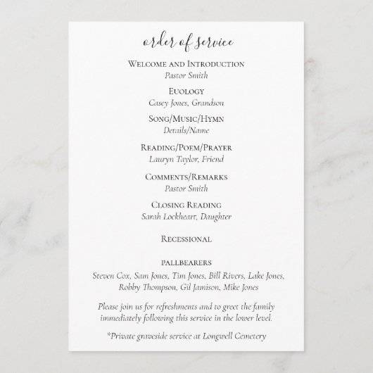 Elegante aangepaste viering van het leven platte p programmakaart (Achterkant)