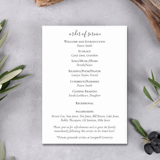 Elegante aangepaste viering van het leven platte p programmakaart