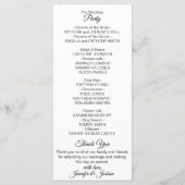 Elegante aangepaste witte zwarte trouwprogramma's programmakaart (Achterkant)