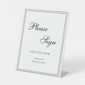 Elegante Aanmelding Gastboek Huwelijk Tafelkaart Reclamebord Met Voetstuk