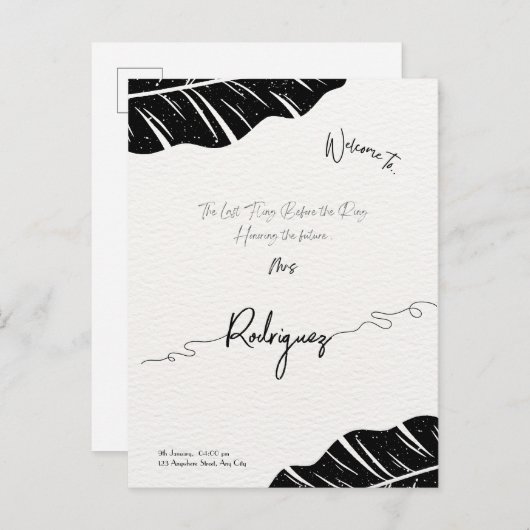 Elegante & aanpasbare bruidsuitnodiging postkaart uitnodiging briefkaart (Voorkant / Achterkant)