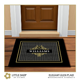 Elegante aanpasbare Glen Plaid met gouden embleem Deurmat