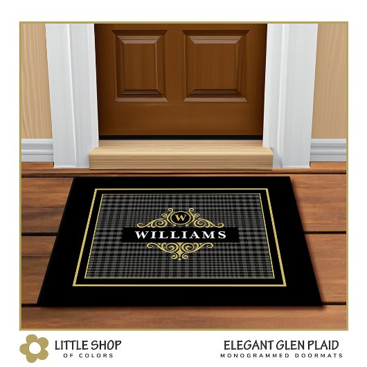 Elegante aanpasbare Glen Plaid met gouden embleem Deurmat