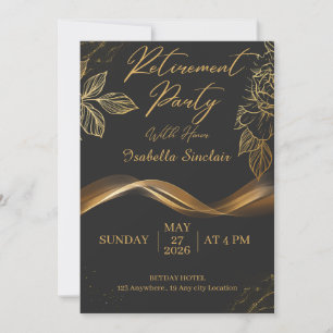 Elegante aanpasbare gouden bloemige pensioenfeest kaart
