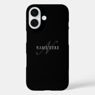 Elegante Aanpasbare Monogram Zwart Grijs Wit iPhone 16 Hoesje