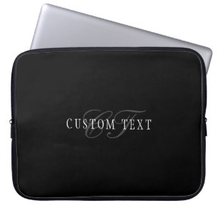 Elegante Aanpasbare Monogram Zwart Grijs Wit Laptop Sleeve