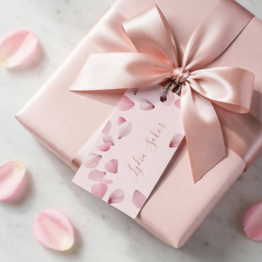 Elegante aanpasbare roze bloemblad cadeau cadeaulabel