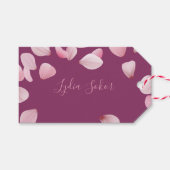 Elegante aanpasbare roze bloemblad cadeaubijlage cadeaulabel (Voorkant (Horizontaal))