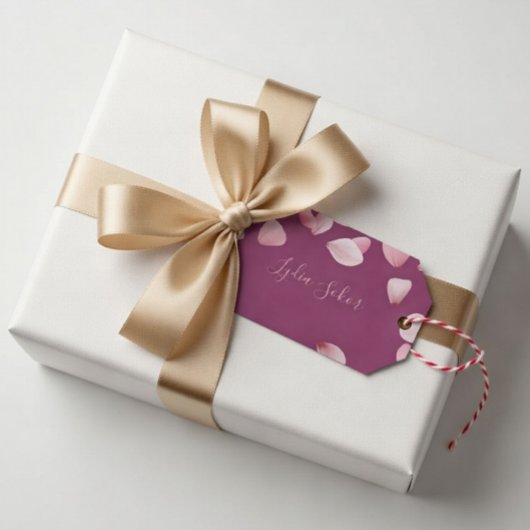 Elegante aanpasbare roze bloemblad cadeaubijlage cadeaulabel