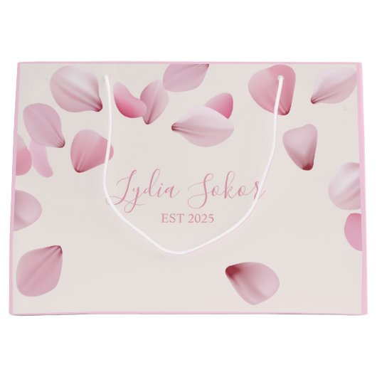 Elegante aanpasbare roze bloembladcadeautas groot cadeauzakje (Voorkant)